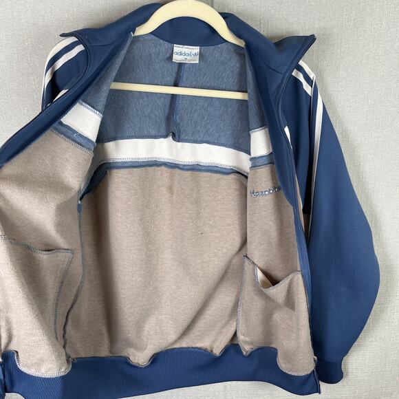 VTG Adidas Track Jacket Mens Small Blue Gray Trefoil Full Zip 80s Colorblock - Picture 7 of 10